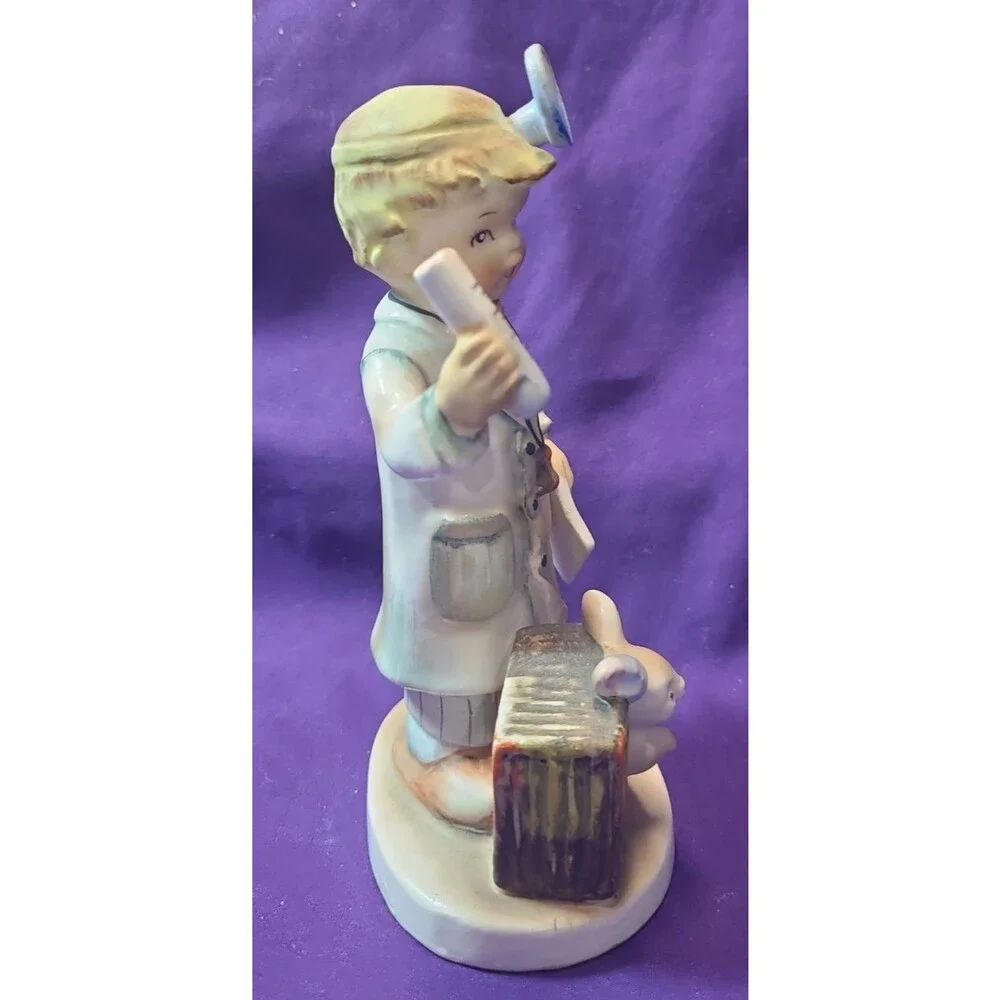 Mid Century Lefton Little Doctor Figurine Boy Dog Medical Theme